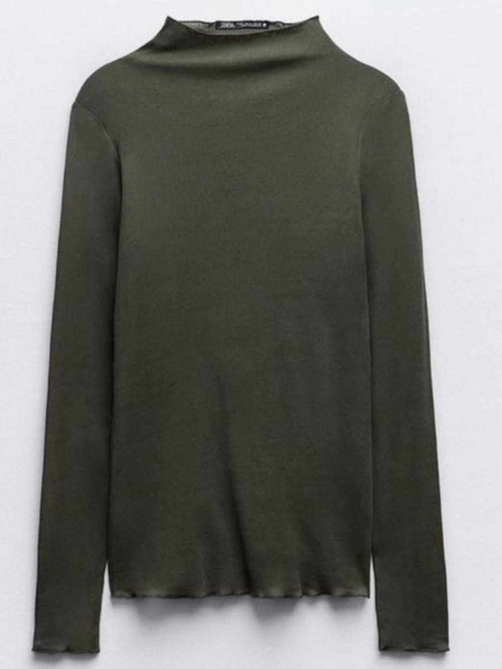 ZARA Olive Green Long Sleeve Top Medium Semi Sheer